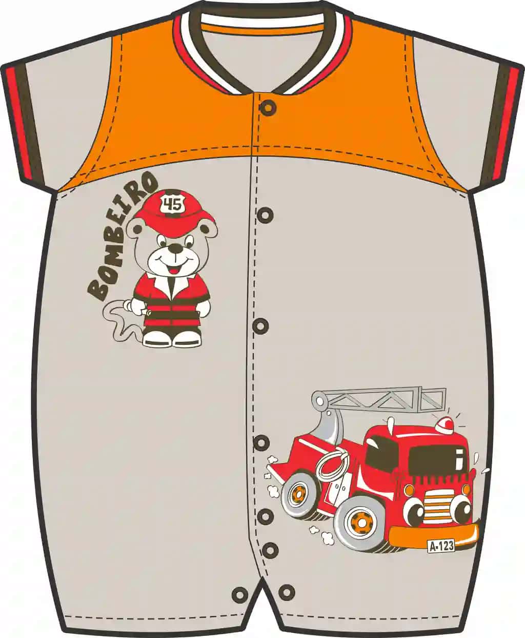 O't o'chiruvchi ayiqli o't o'chirish mashinasi dizayni bilan yoqimli chaqaloq tanasi | Cute baby bodysuit with firefighter bear fire truck design