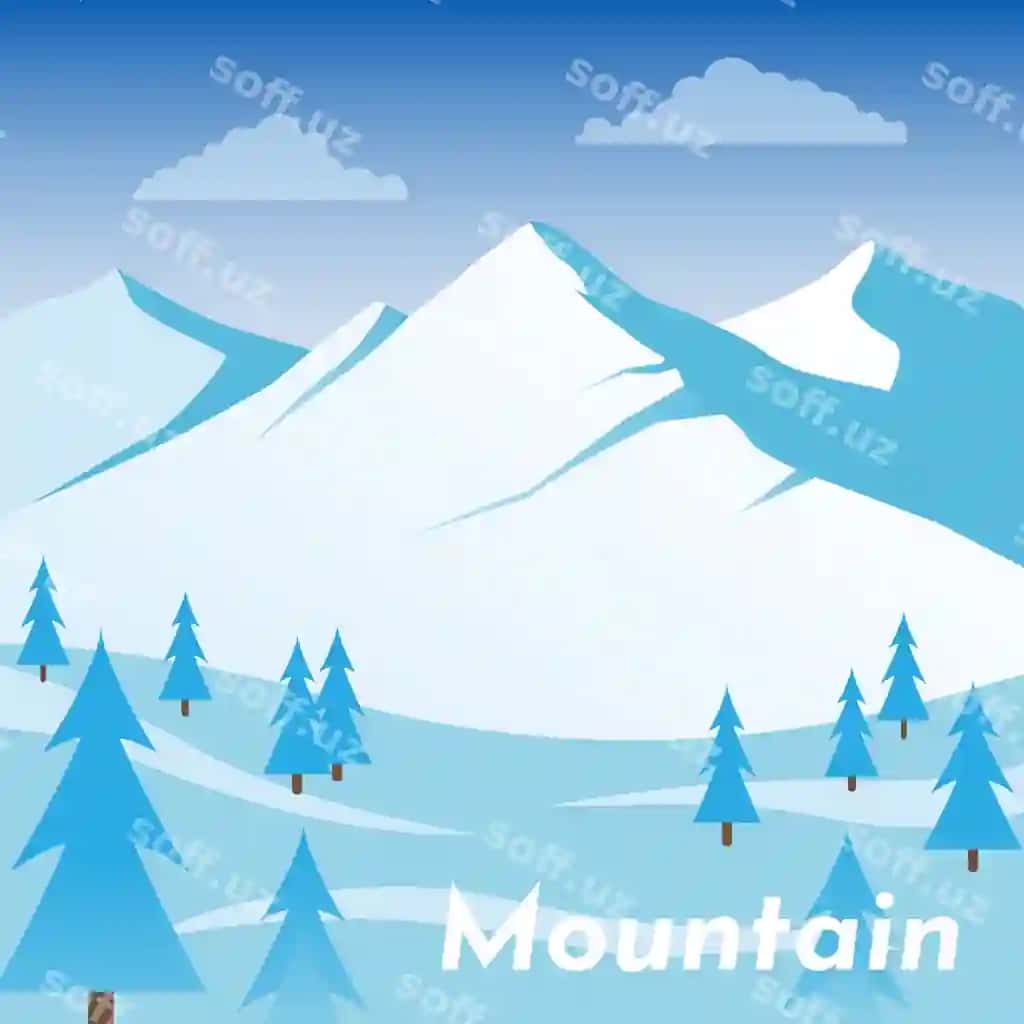 Tog'lar landshaft tasviri vektor tog 'o'rmoni tepaliklar bilan | Mountains landscape illustration vector mountain forest with hills