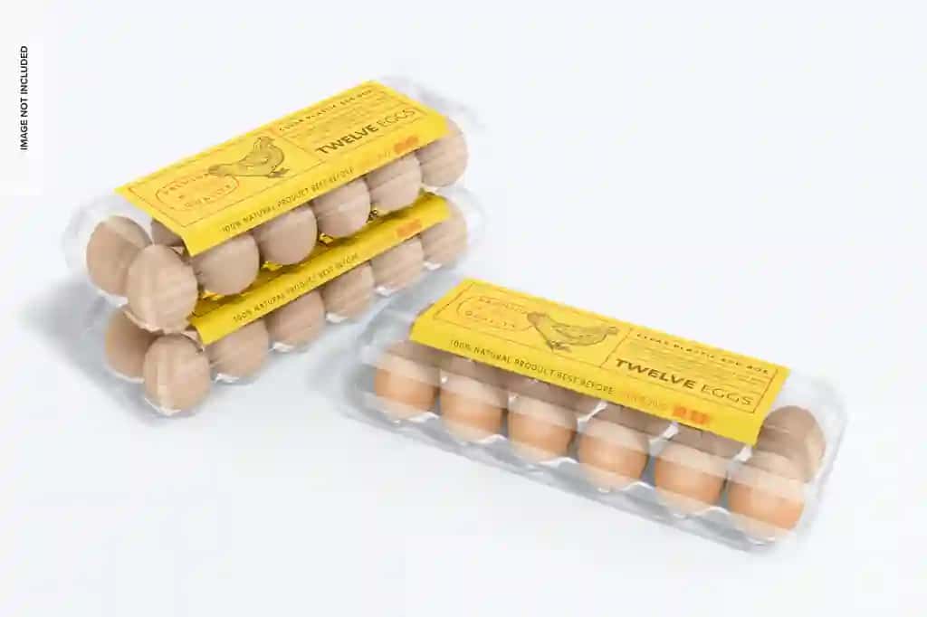 Shaffof plastik tuxum qutisi maketi istiqboli | Clear plastic egg box mockup perspective