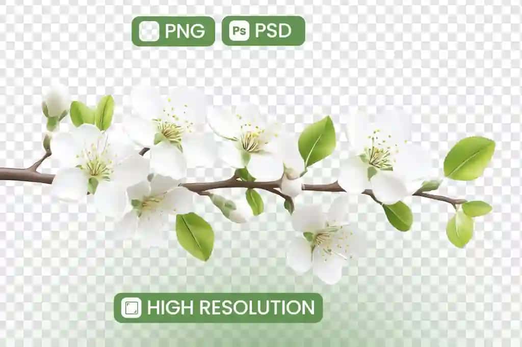 Shaffof fon bilan gullaydigan bahorgi novda bepul png psd | Blooming spring branch with transparent background free png psd