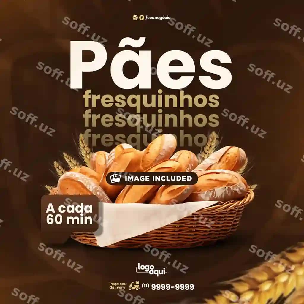 Nonvoyxona ijtimoiy media posti braziliyalik portugalcha dizayn shabloni | Bakery social media post brazilian portuguese design template