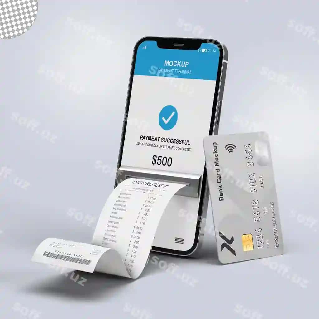Smartfon kredit karta kvitansiyasi bilan mobil to'lov operatsiyasi | Mobile payment transaction with smartphone credit card receipt