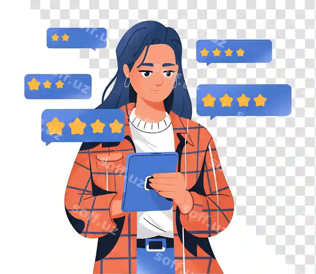 Planshet reyting tizimi bilan shug'ullanuvchi diqqat markazida ayol | Focused woman engaging with tablet rating system