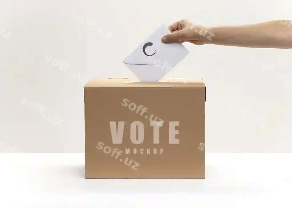 Konvertdagi saylov qutisi bilan ovoz berish | Vote mock up with envelope ballot box