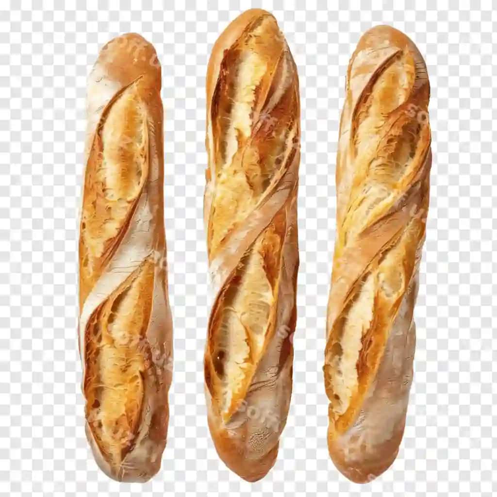 Non bagetining yuqori ko'rinishi to'liq uzunlikdagi izolyatsiyalangan shaffof fon | Bread baguette top view full length isolate transaprency background