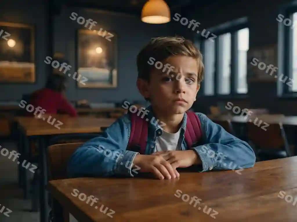 Tirsaklari bilan oldinga egilgan ryukzakli bola 2 1 | Child with backpack leaning forward with elbows 2 1
