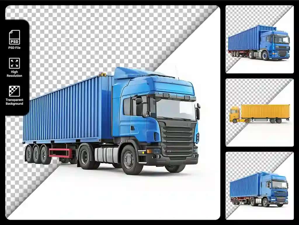Tijorat yuk tashish konteyner yuk mashinasi izolyatsiya qilingan shaffof fon | Commercial shipping container truck isolated transparent background