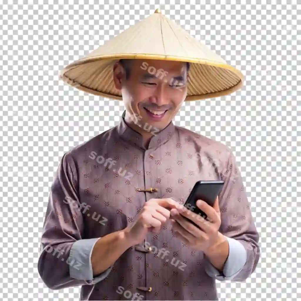 Xitoy erkak an'iyaviy bosh kiyimli telefon foydalanmoqda | Chinese man traditional hat using phone