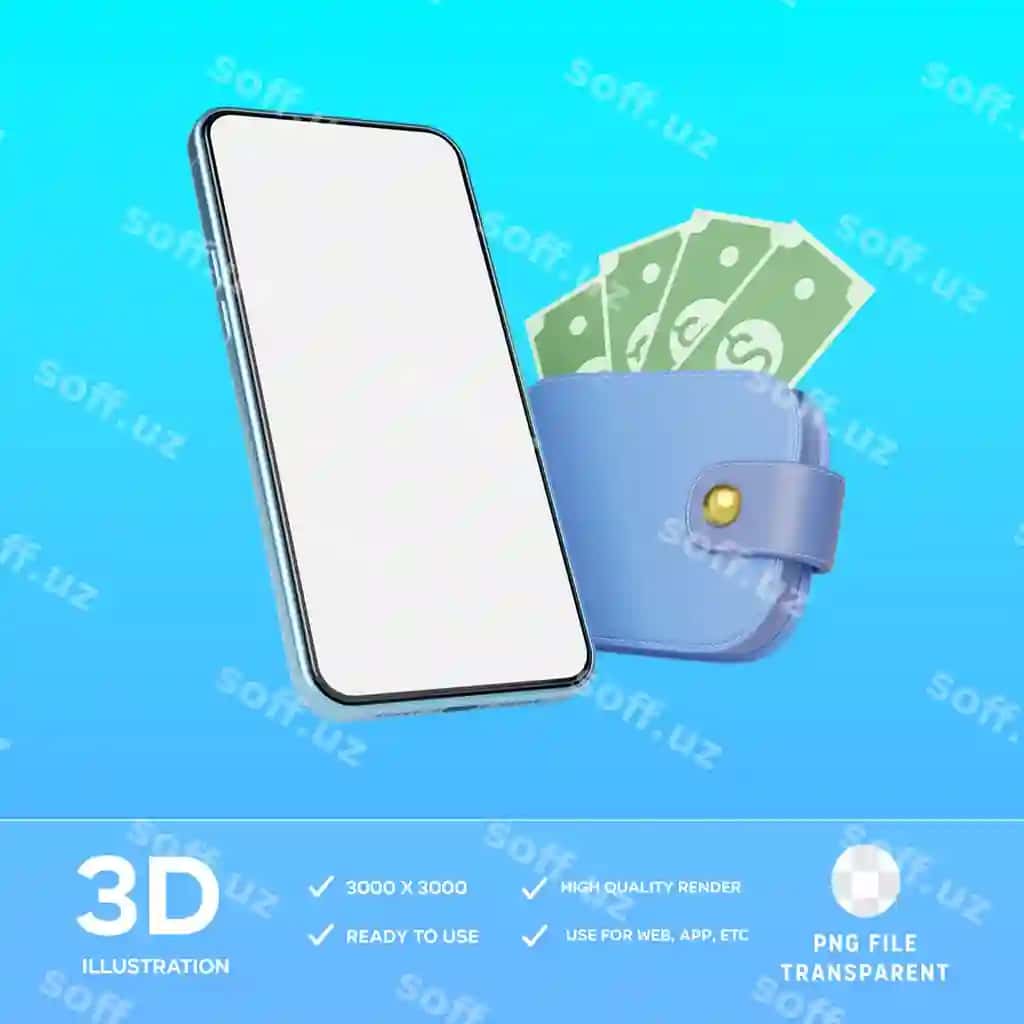 Psd e-hamyon uch o'lchovli illustratsiya | Psd e wallet 3d illustration