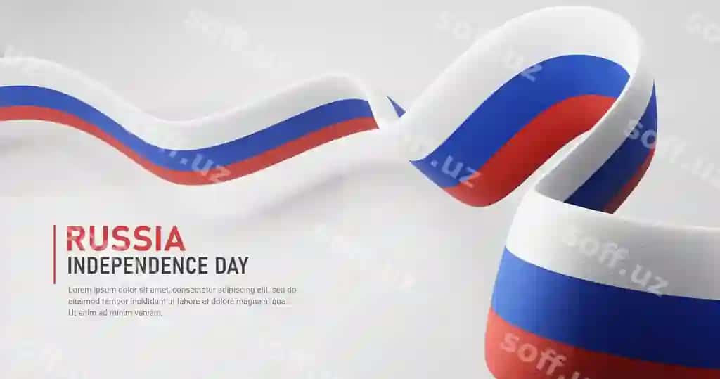 Rusiya mustaqillik kuni dalqoncha lyenta bayroq shabloni | Russia independence day waving ribbon flag banner template