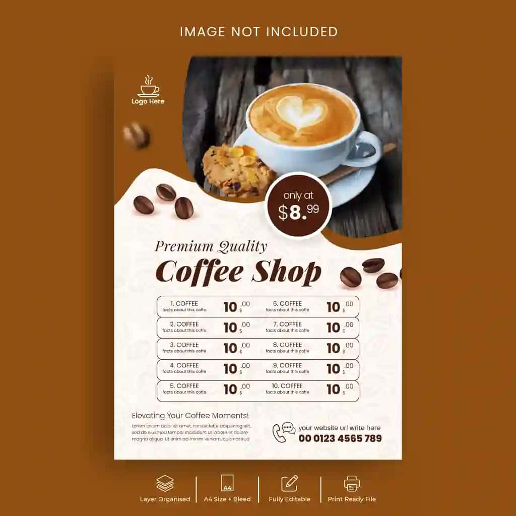 Kofe do'koni menyusi ichimliklar narxlari ro'yxati shabloni | Coffee shop menu drink price list template
