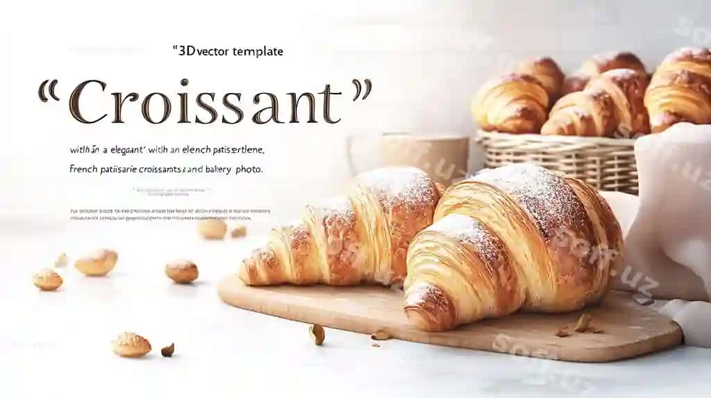 Kruvasan yalpiz barglari oq marmar fon matni | Croissants mint leaves white marble background text