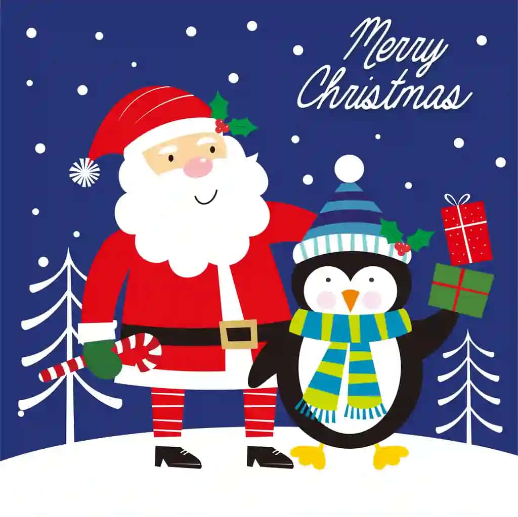 Santa pingvin bilan Rojdestvo kartasi | Christmas card with santa penguin