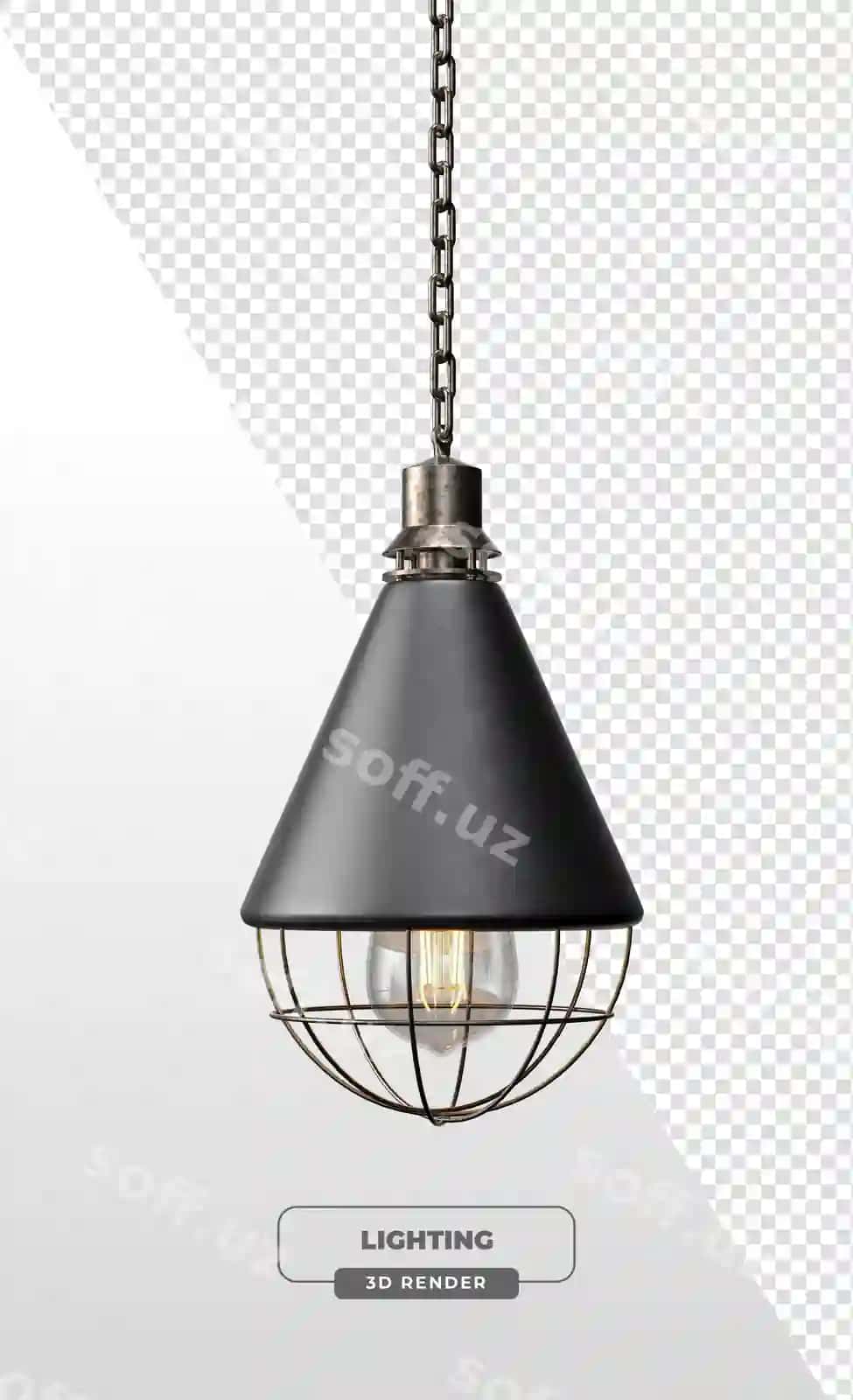 Zanjirli osma simli qafasli sanoat osma chiroq 3D render | Industrial pendant light with chain suspension wire cage 3d render