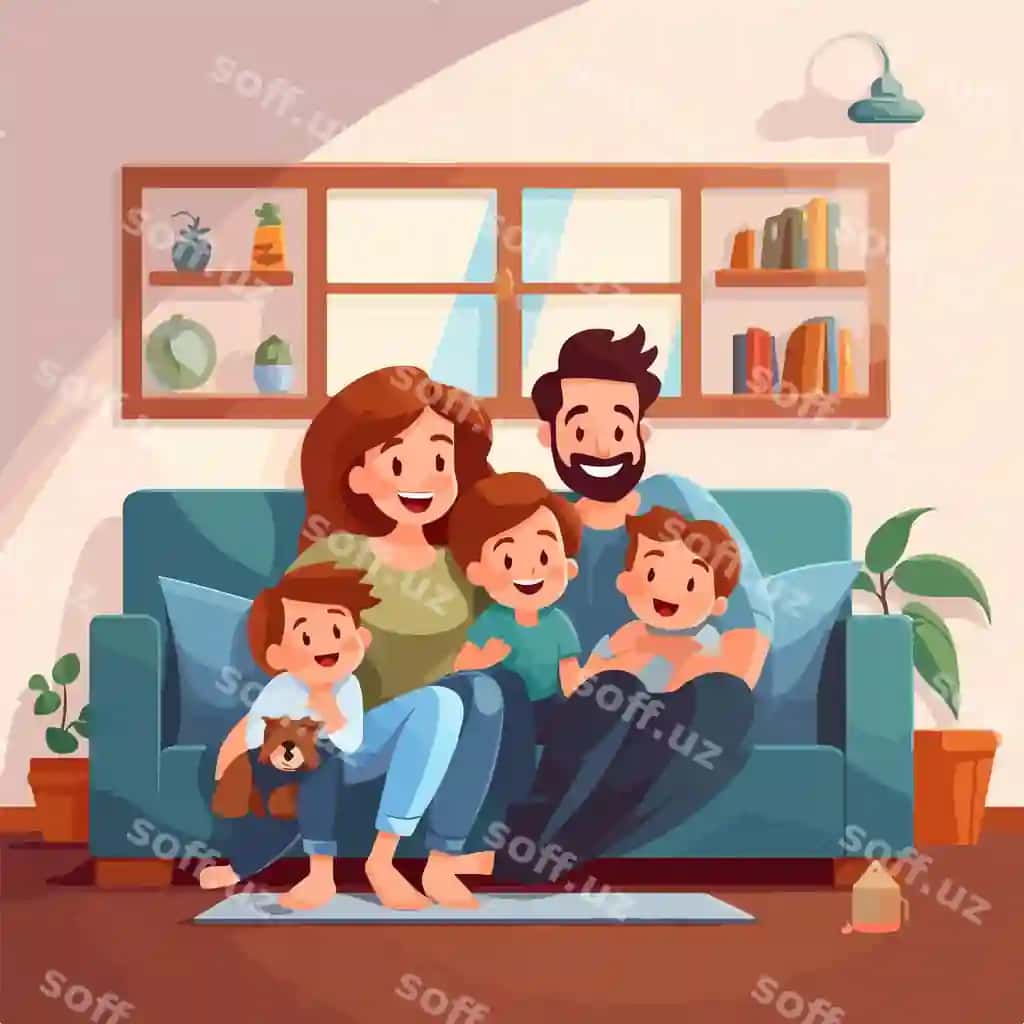 Baxtli oila otish xonasi illustratsiyasi vektori | Happy family living room illustration vector