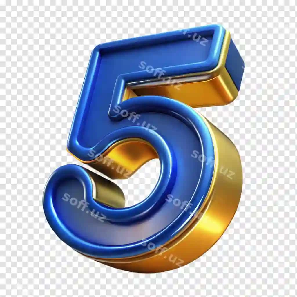 Ajraltirilgan 3D render raqam besh ko'k va sariq shinovar effekt bilan | Isolated 3d rendering number five blue yellow with glossy effect