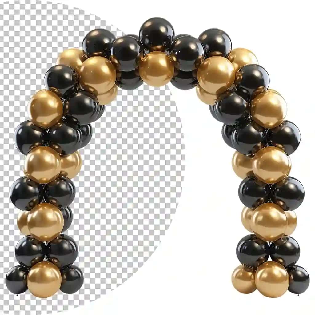 Oltin qora sharlar shaffof fon | Gold black balloons arc transparent background
