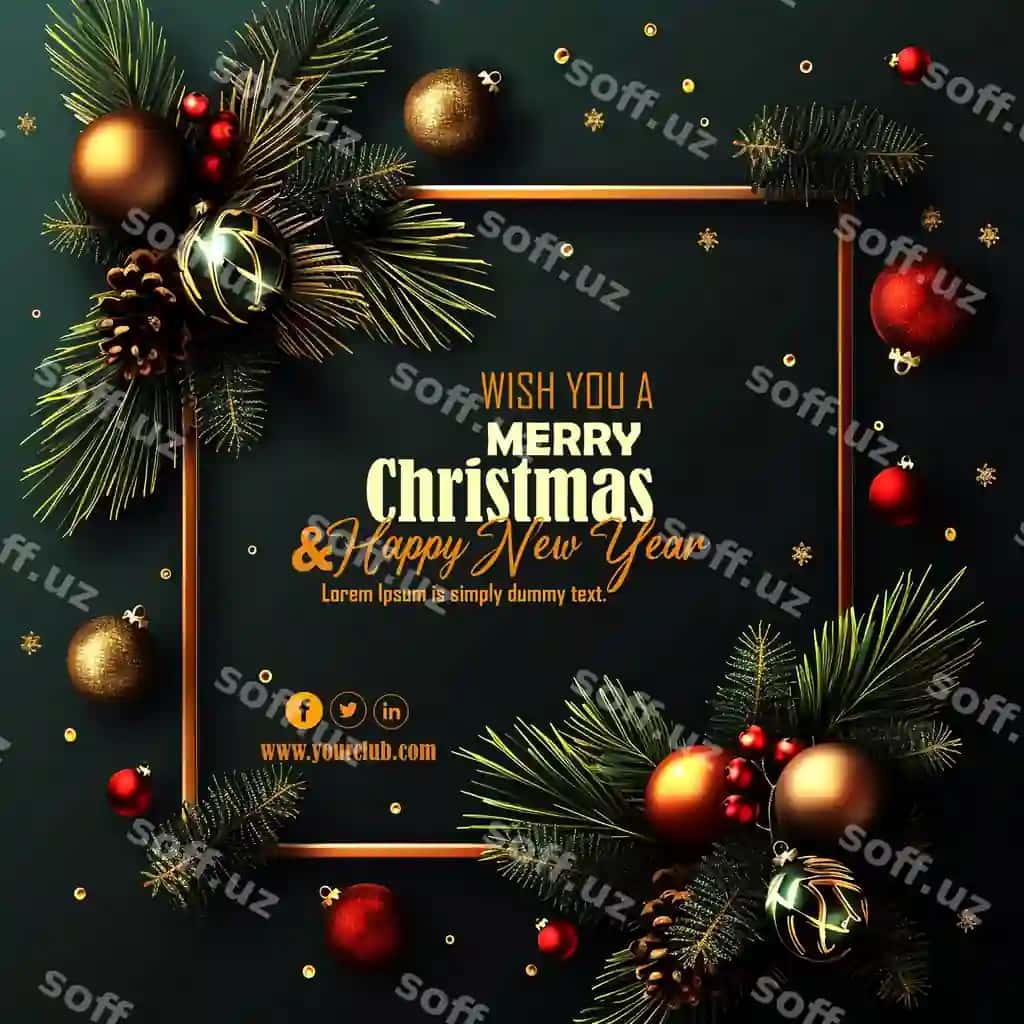 Yul barposati o'ttiz ramkali, yul bilan tabriklayman degan so'zlar bn yul daraxti. | Christmas card with gold frame that says wish be christmas tree
