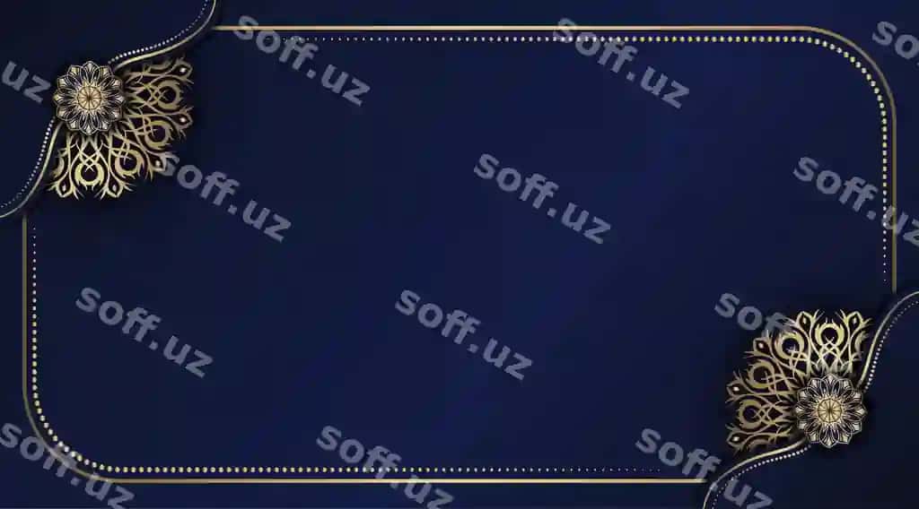 Ko'k fon o'ttiz yulduzli mandala vintaj ramkali | Blue background with golden mandala vintage frame
