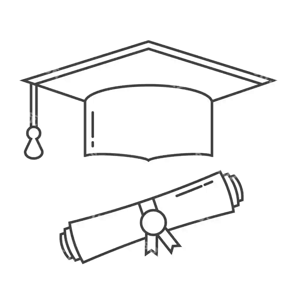 Bitirish bobri, diplom varaqi, chizma san'at vektor ikonasi, bitirish bayrami | Graduation hat diploma scroll line art vector icon graduation celebration