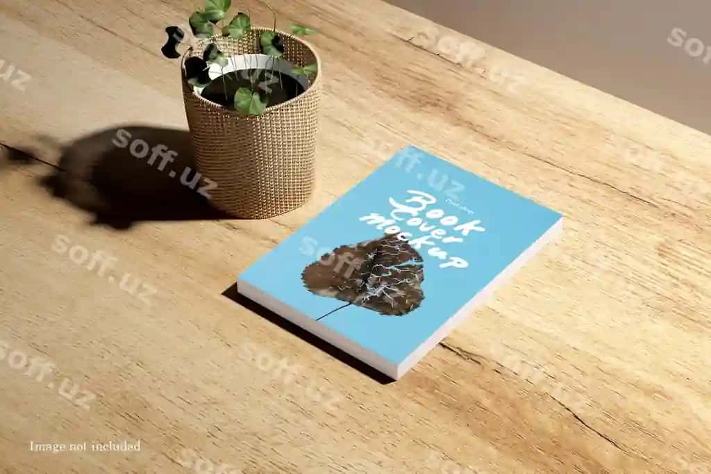 Kitob varaqi namunasi o'simlik bilan | Book cover mockup with plant