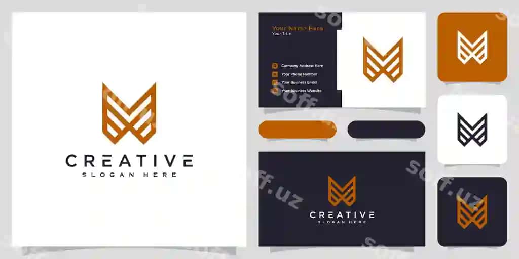 Bosh harf m logotipi vektor dizayn biznes kartasi | Initials letter m logo vector design business card