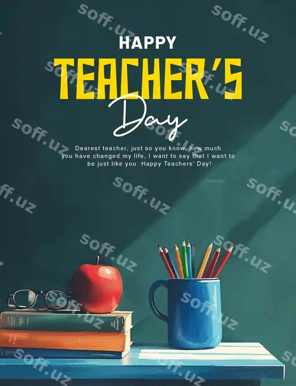 Plakat o'qituvchilar kuni o'qituvchilar bilan yozilgan doska fon | Poster teachers day written chalkboard background with teachers