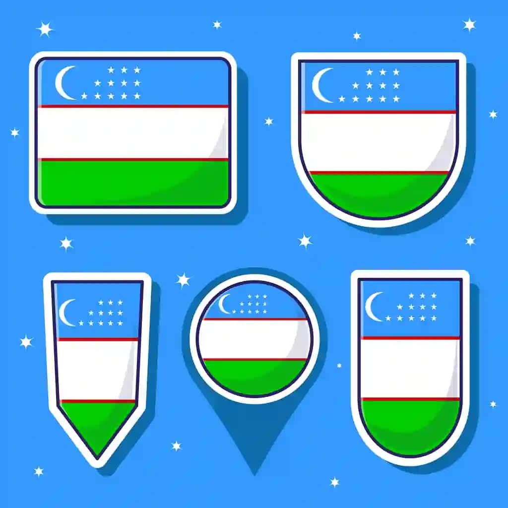 Oʻzbekiston milliy bayrogʻi multfilmi vektor piktogrammasi maskot toʻplami | Uzbekistan national flag cartoon vector icon mascot bundle packs