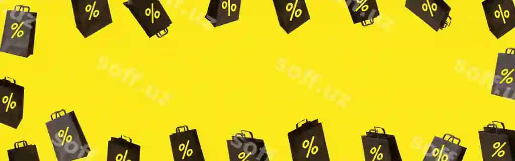 Banner qora sotuv xarid sumkalari sariq fonda uchib ketayotgan, Qora Juma ijodiy g'oya konsepsiyasi. | Banner with black sale shopping bags are flying yellow background black friday creative idea concept