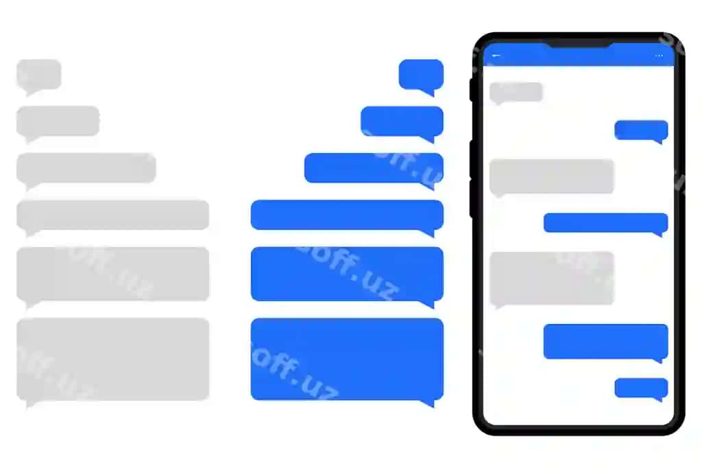 Akilli telefon messenger chat ekrani, chat shablonlari, ovozli xabarlar bilan | Smartphone with messenger chat screen chat templates message speech