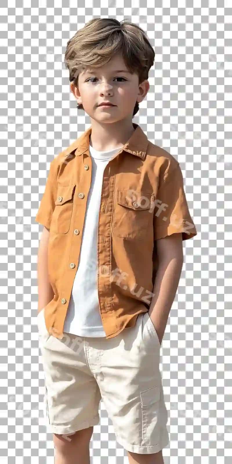 O'g'il bolalar uchun jigarrang ko'ylak oq shimlar | Boy tan shirt white pants