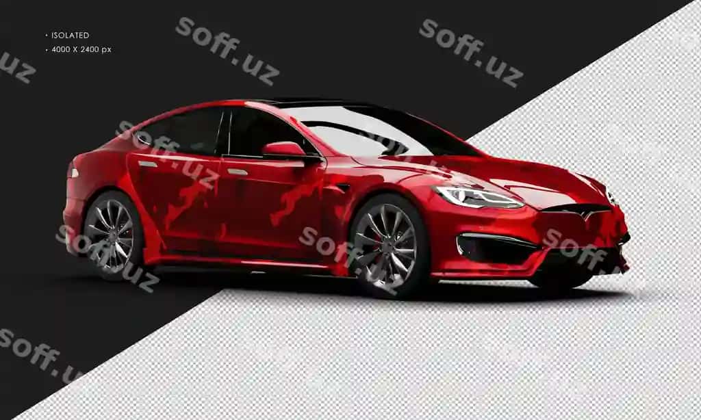 Ajralgan realistik metalik qizil maskirovka elektrik executive avtomobil | Isolated realistic metallic red camouflage electric executive car