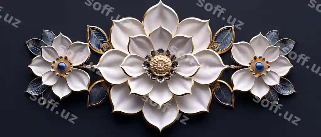 Oltin ko'k aksanlar bilan oqlangan gulli bezak | Elegant floral ornament with gold blue accents