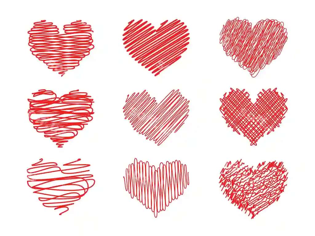 Komplekt qalblar abstrakt stil oddiy chiziq chizmasi | Set hearts abstract style simple line drawing