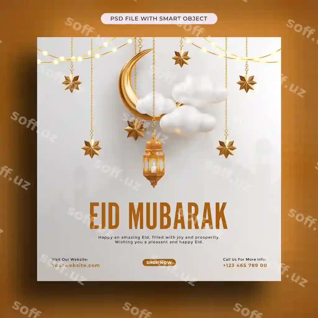 Eid muborak islomiy bayram ijtimoiy tarmoqlar uchun shabloni | Eid mubarak islamic festival social media post template