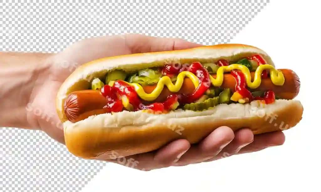 Qo'l tutgan shirin hot dog mustar'da sos bilan | Hand holding delicious hot dog with mustard relish