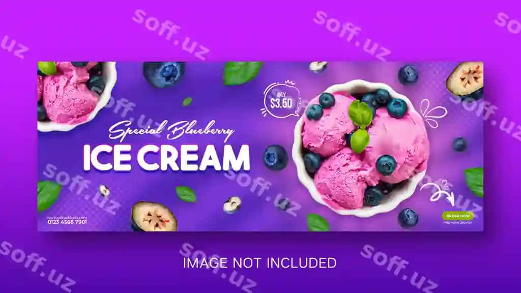 Maxsus mazali rezavor mevali muzqaymoq ijtimoiy media bannerining post dizayni | Special delicious berry ice cream social media banner post design
