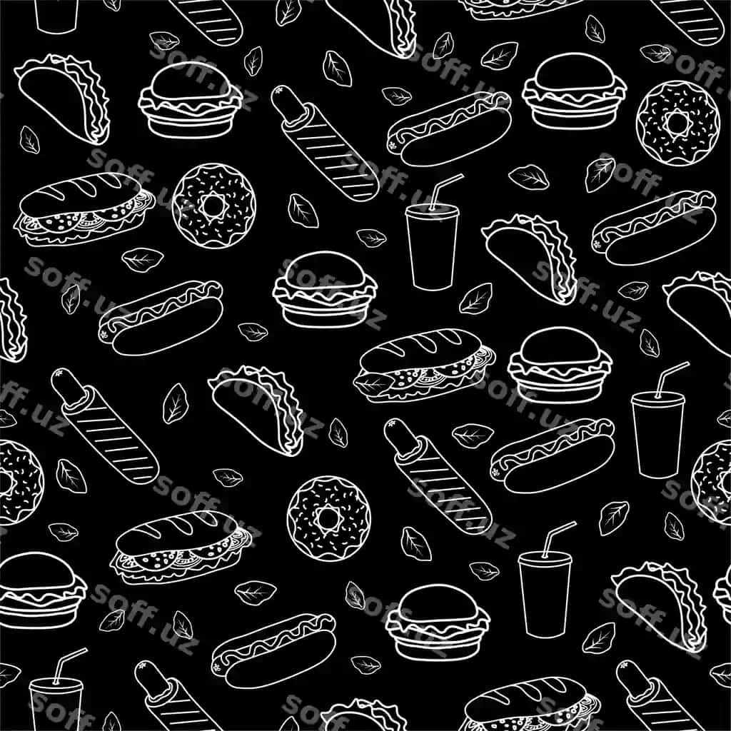 Trendy vektorli tez ovqatlanish naqshli kafe | Trendy vector fast food pattern cafe