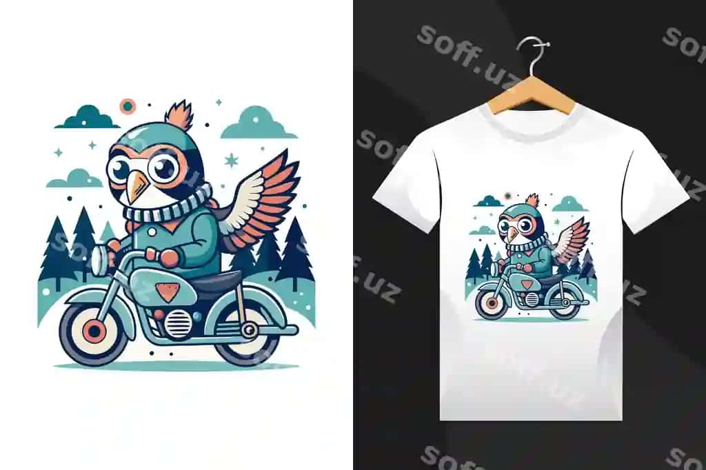 Zamonaviy lochinli mototsikl minish uchun qishki futbolka | Stylish falcon riding motorcycle winter tshirt