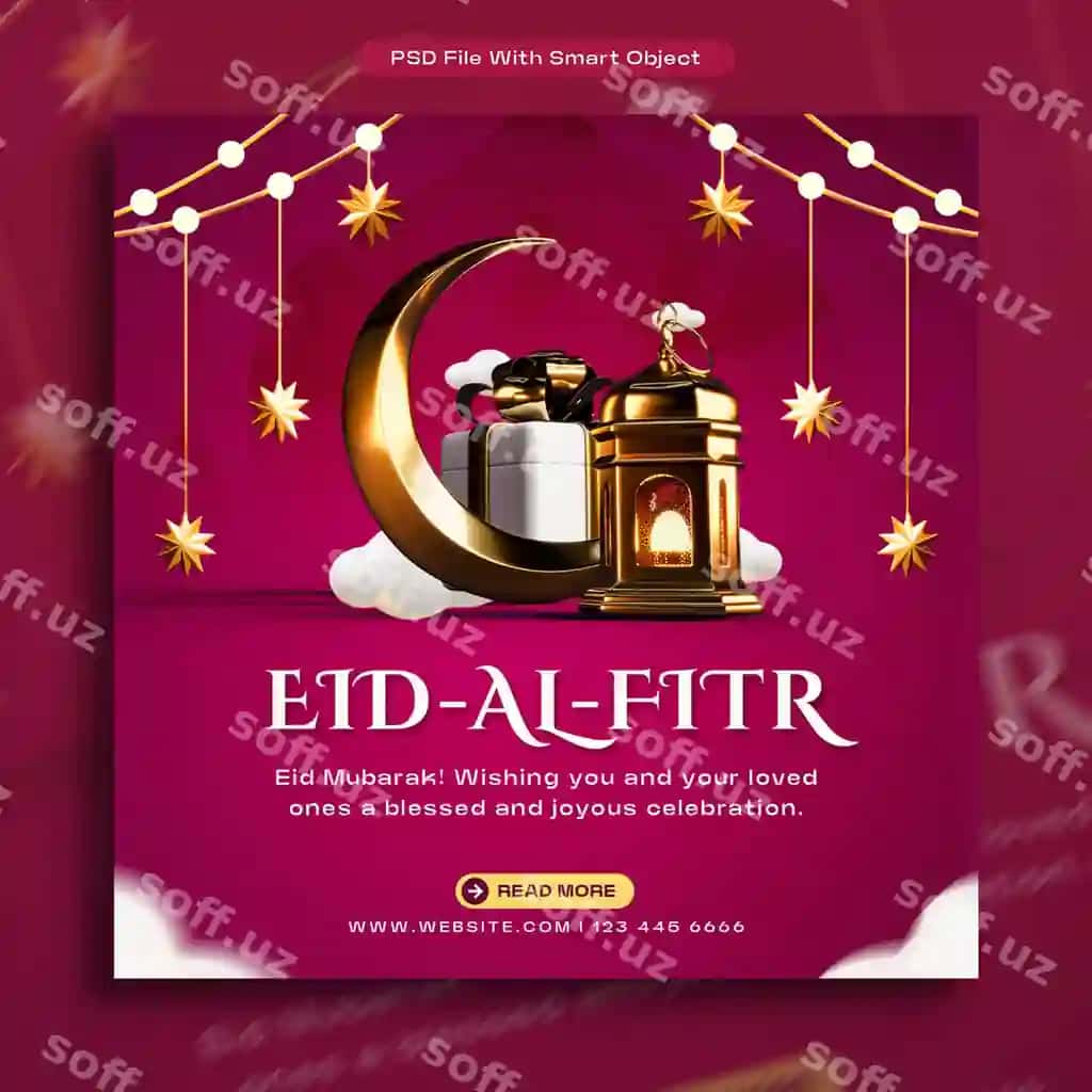 Ramazon bayrami ijtimoiy tarmoqlar uchun post dizayni shabloni | Eid al fitr celebration social media post design template