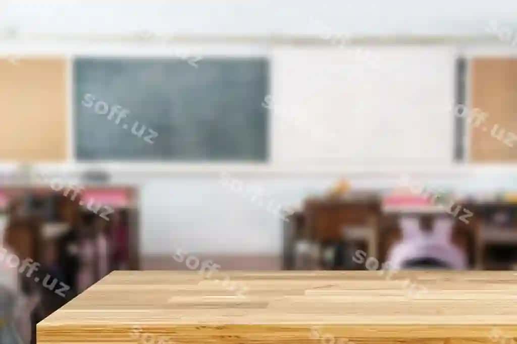 Kesilgan shot yog'och stol nusxa maydoni loyqa o'quv xonasi | Cropped shot wooden table copy space blurred study room