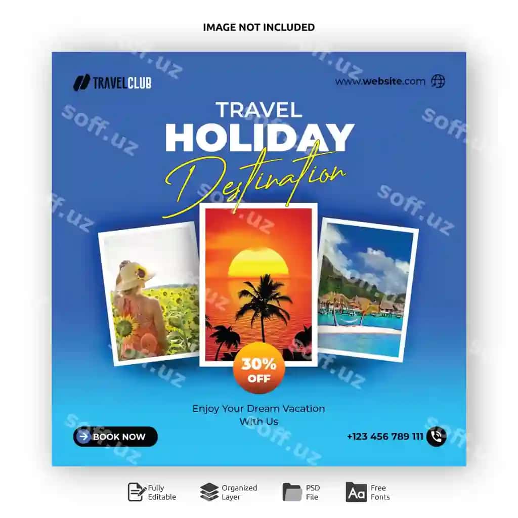 Sayohat va turizm ijtimoiy tarmoqlar posti PSD shabloni | Travel tourism social media post psd template