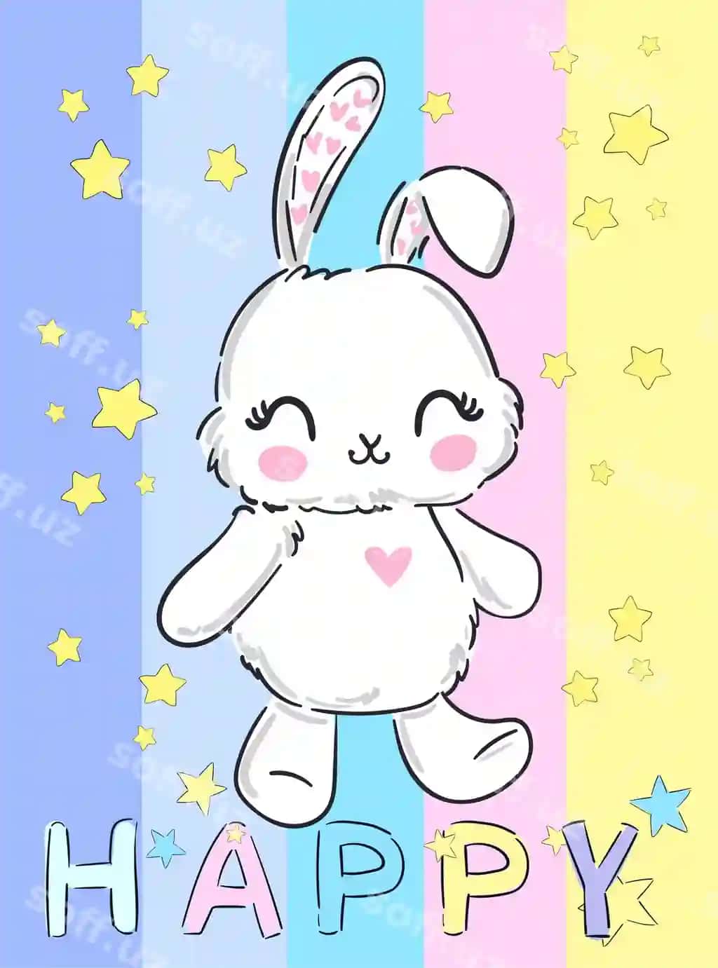 Qo'l bilan chizilgan chiroyli tulki bolalar bosmasi dizayni baxtli quyon vektor illustratsiyasi | Hand drawn cute bunny kids print design happy rabbit vector illustration