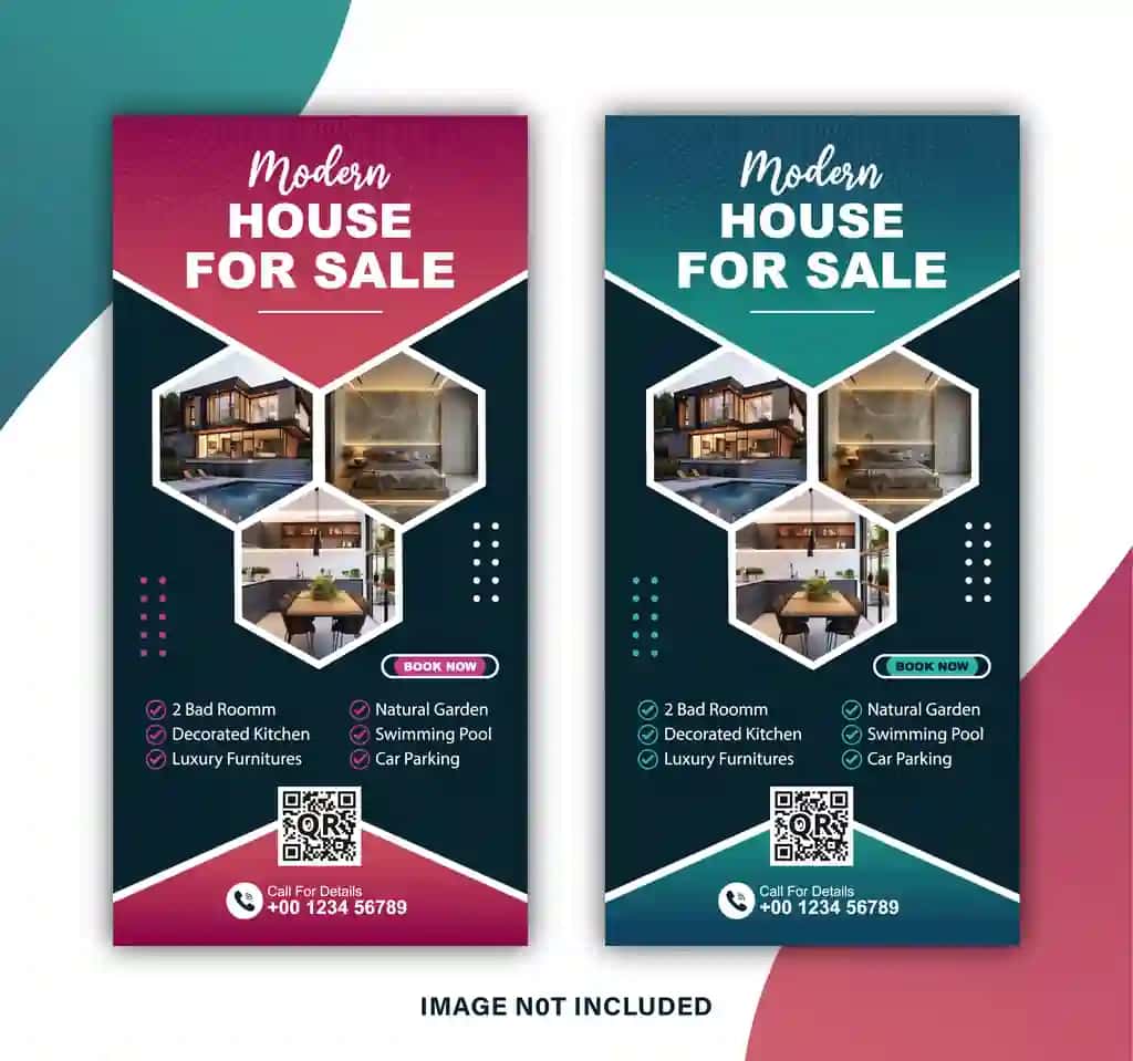 Zamonaviy uy sotuvi banner plakati shablonlari dizayni | Modern house sale roll up banner poster template design