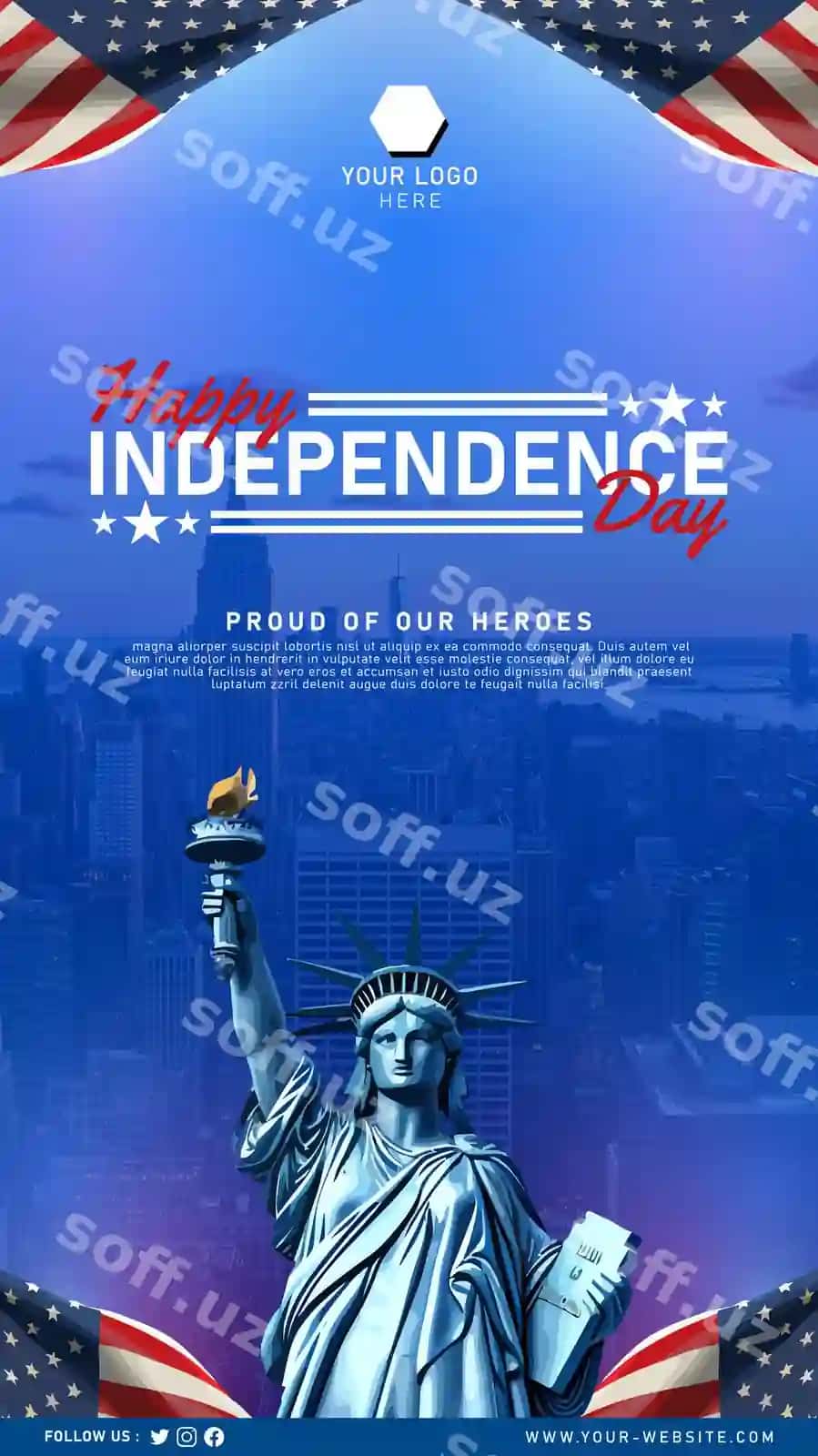 Muborak AQSh mustaqillik kuni banner ijtimoiy media hikoya post shablon | Happy usa independence day banner social media story post template