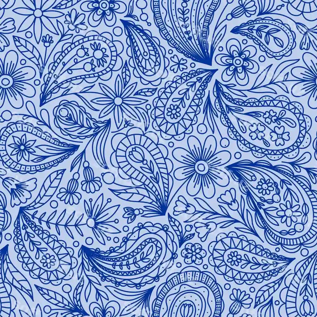 Yorqin ko'k vektor seamless fon bilan ko'k paisley kontur | Light blue vector seamless background with blue paisley contour