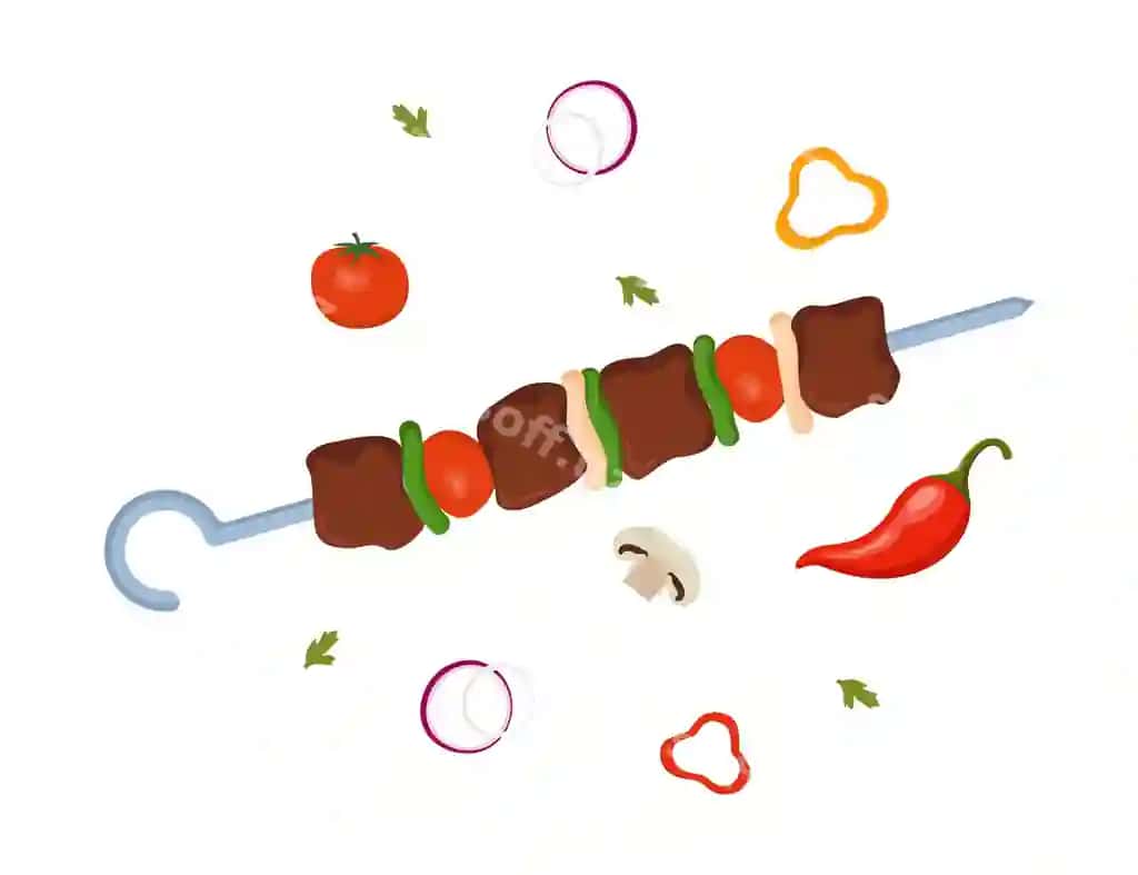 Kebab shashlik pishirilgan shish ovqat go'sht shish kebab piyoz bilan ayratilgan | Kebab shashlik grilled skewer food meat shish kebab with slice onions