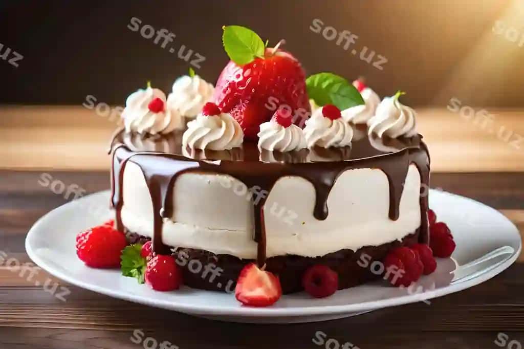 Shokoladli tort vaftsimli krem bilan mevalar | Chocolate cake with whipped cream fruits