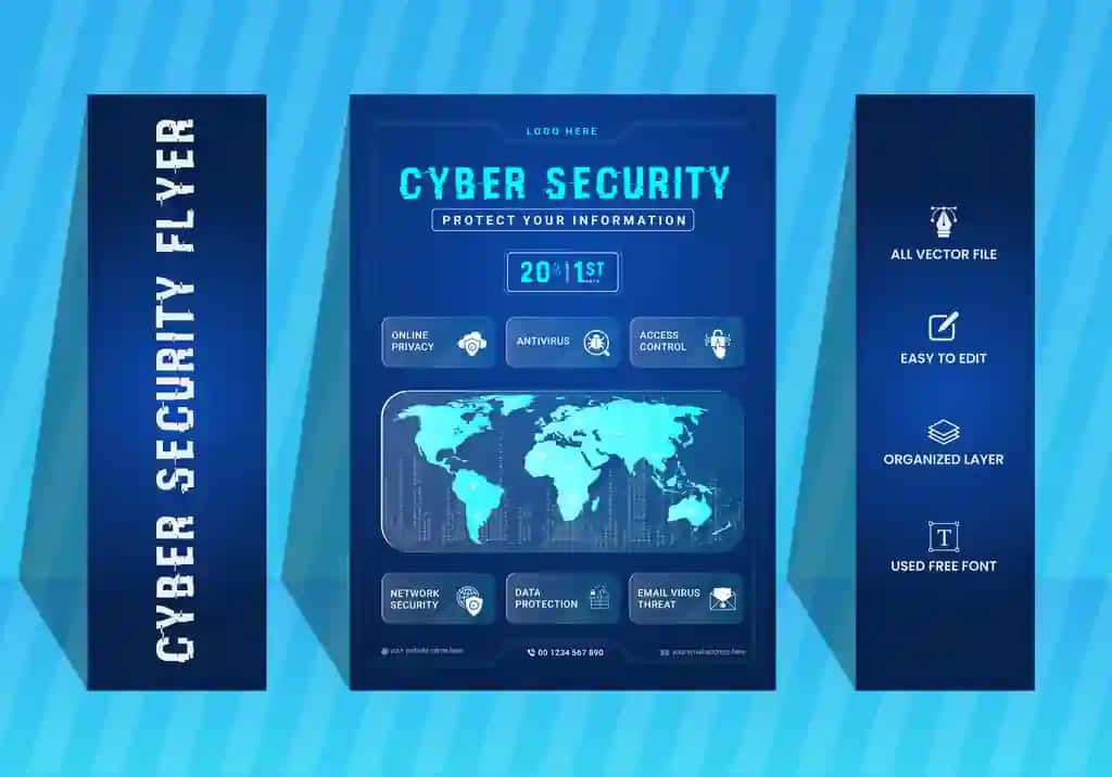 Vertikal gradientli kiberxavfsizlik varaqasi shablonining dizayni | Vertical gradient cyber security flyer template design