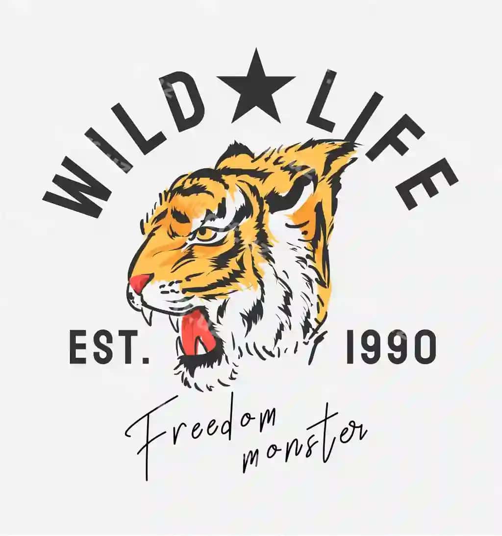 Tigrlanga grafik illustratsiyasi bilan ifodalangan tabiat reklamasi motto siyosati | Wild life slogan with tiger head graphic illustration